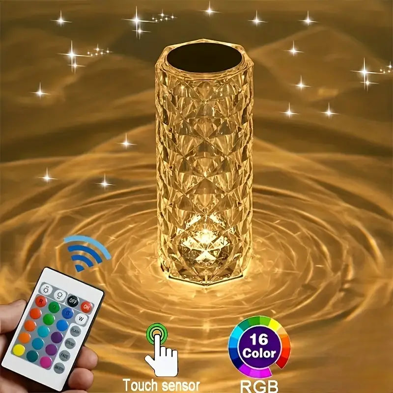 16 Colors USB Rechargeable Crystal Rose Diamond Touch Lamp