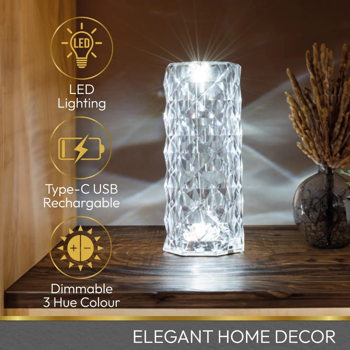 16 Colors USB Rechargeable Crystal Rose Diamond Touch Lamp