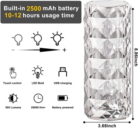 16 Colors USB Rechargeable Crystal Rose Diamond Touch Lamp